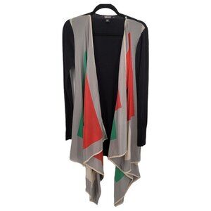 Dkny womens small black green red waterfall hankerchief cardigan silk cashmere
